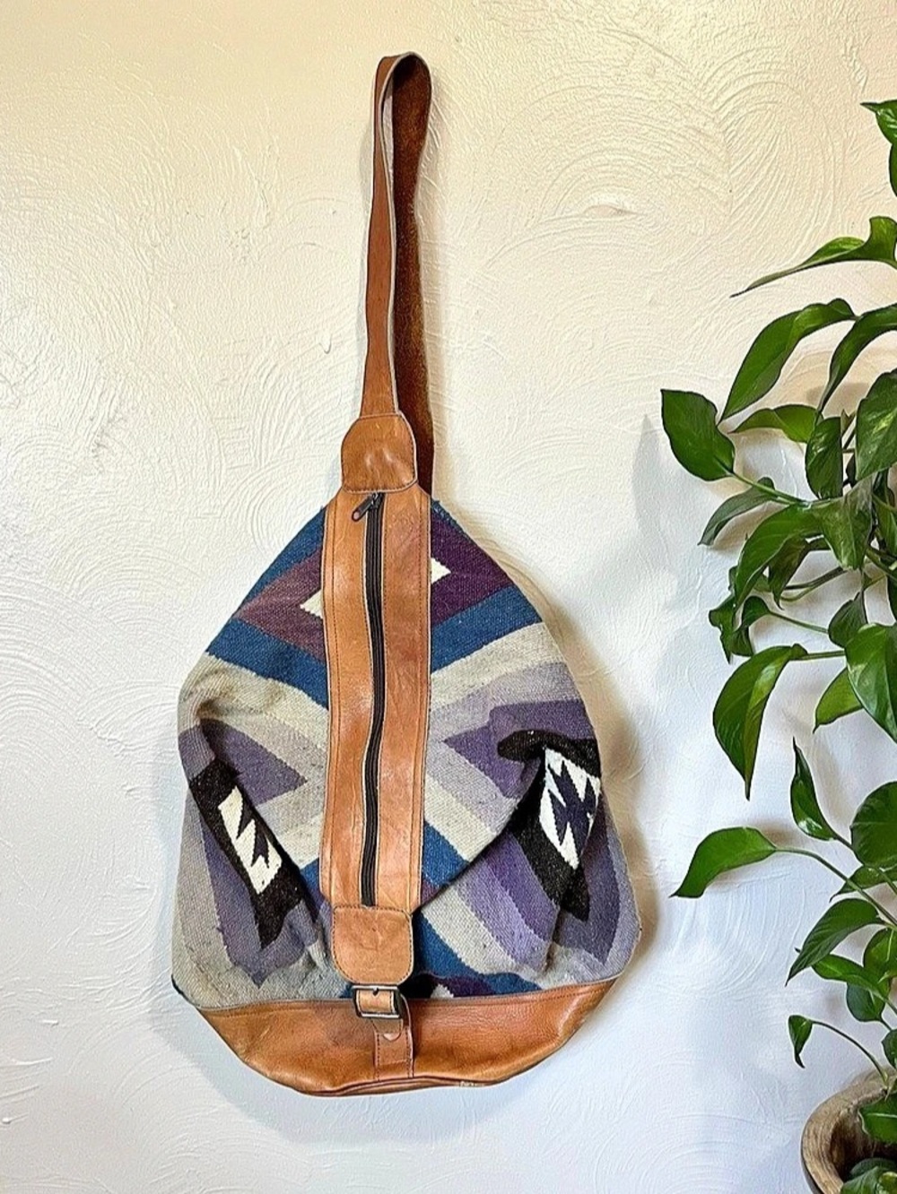Rey Wear Geometric Wool Backpack in Brown & Purple
